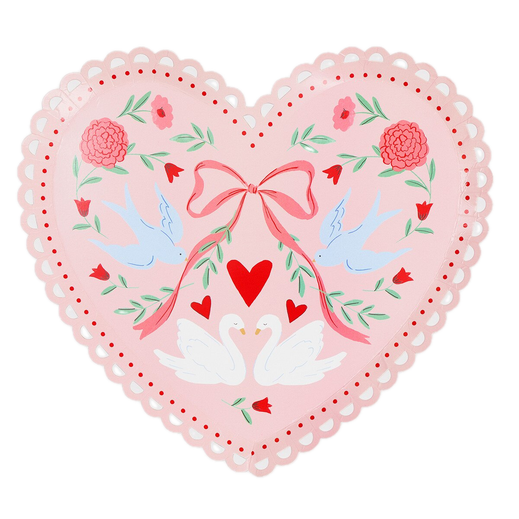 Pink Lovebird Lace Heart Dinner Plates