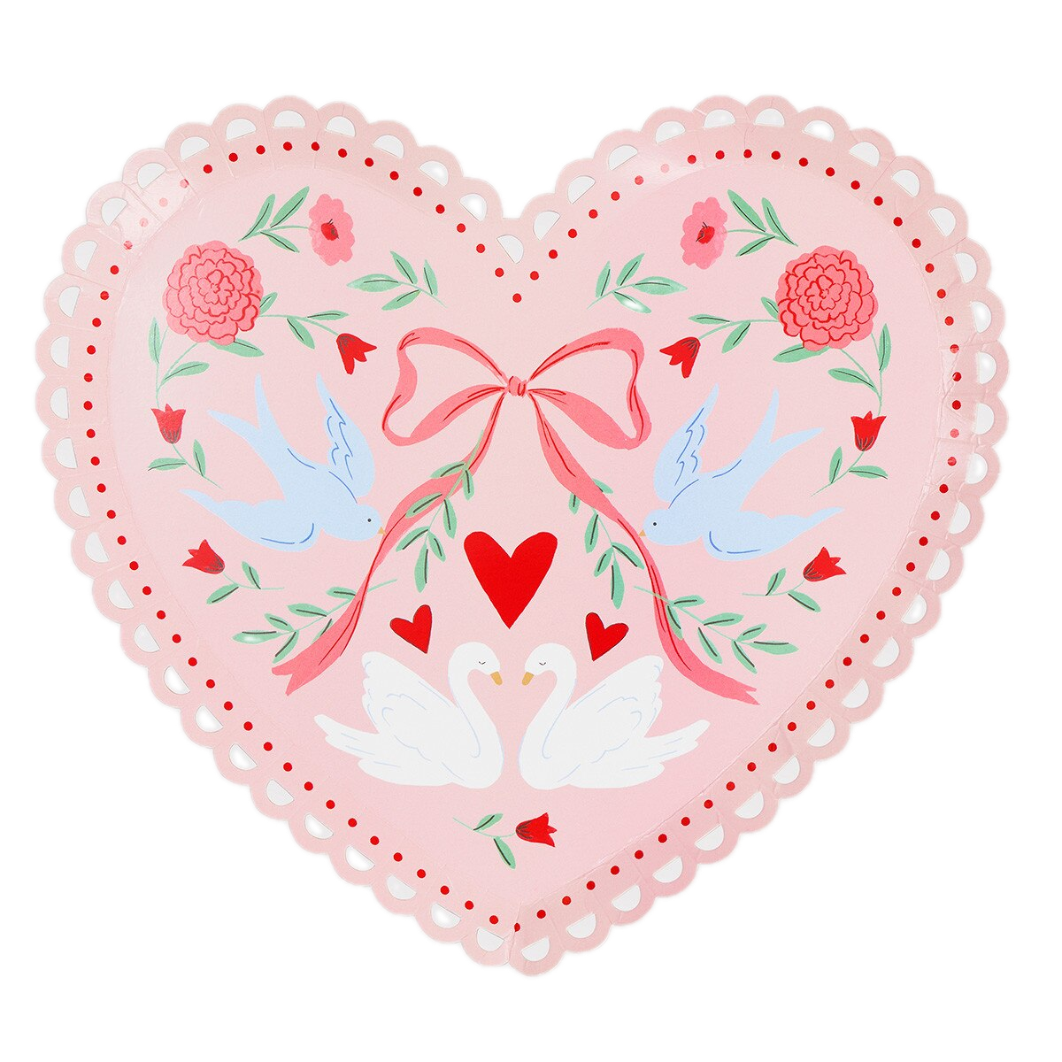 Pink Lovebird Lace Heart Dinner Plates