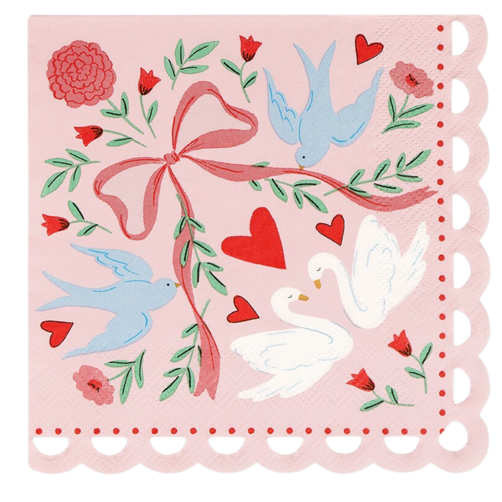 Pink Lovebird Lace Large Napkins