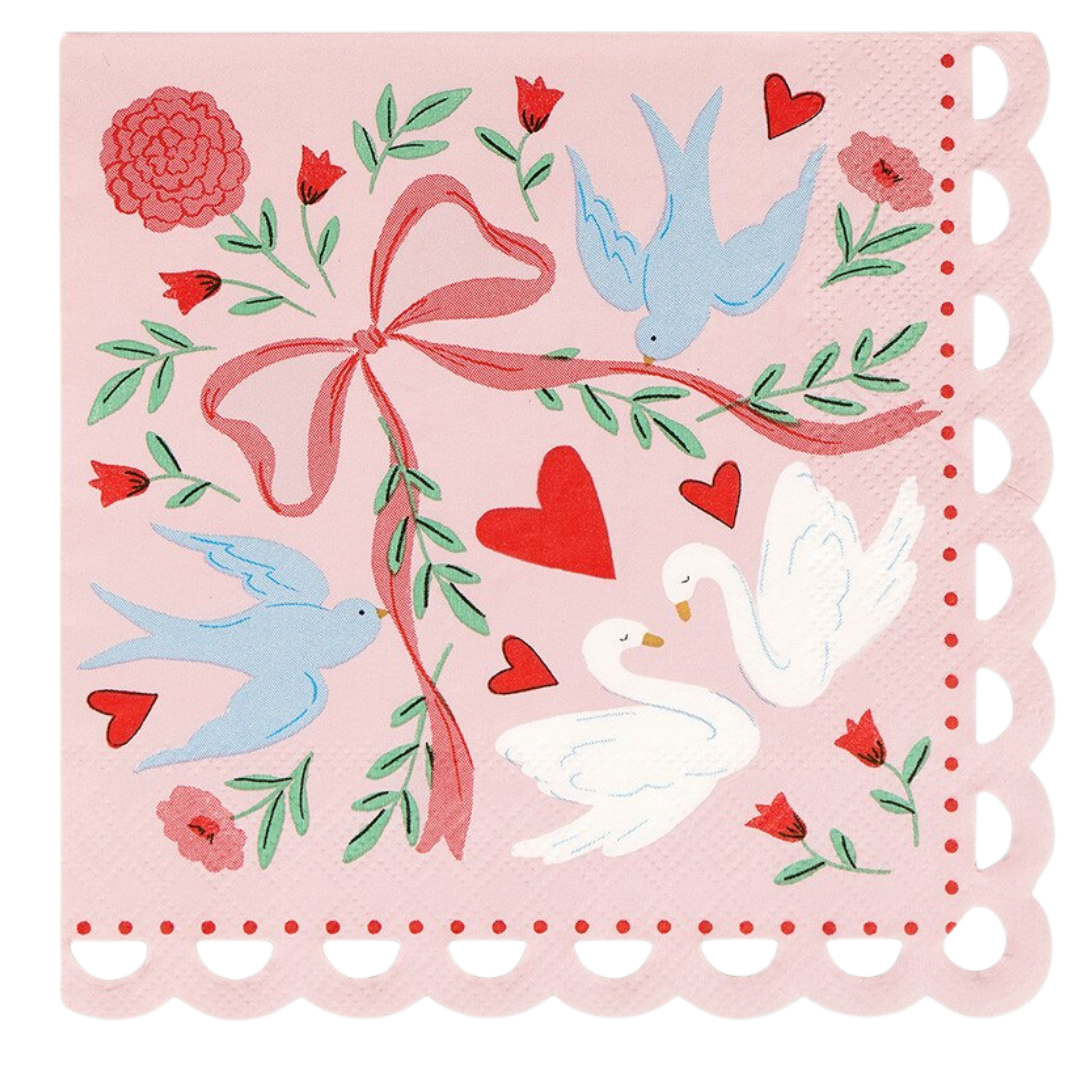 Pink Lovebird Lace Large Napkins