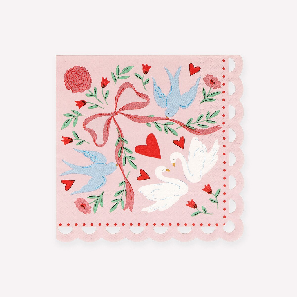 Pink Lovebird Lace Large Napkins