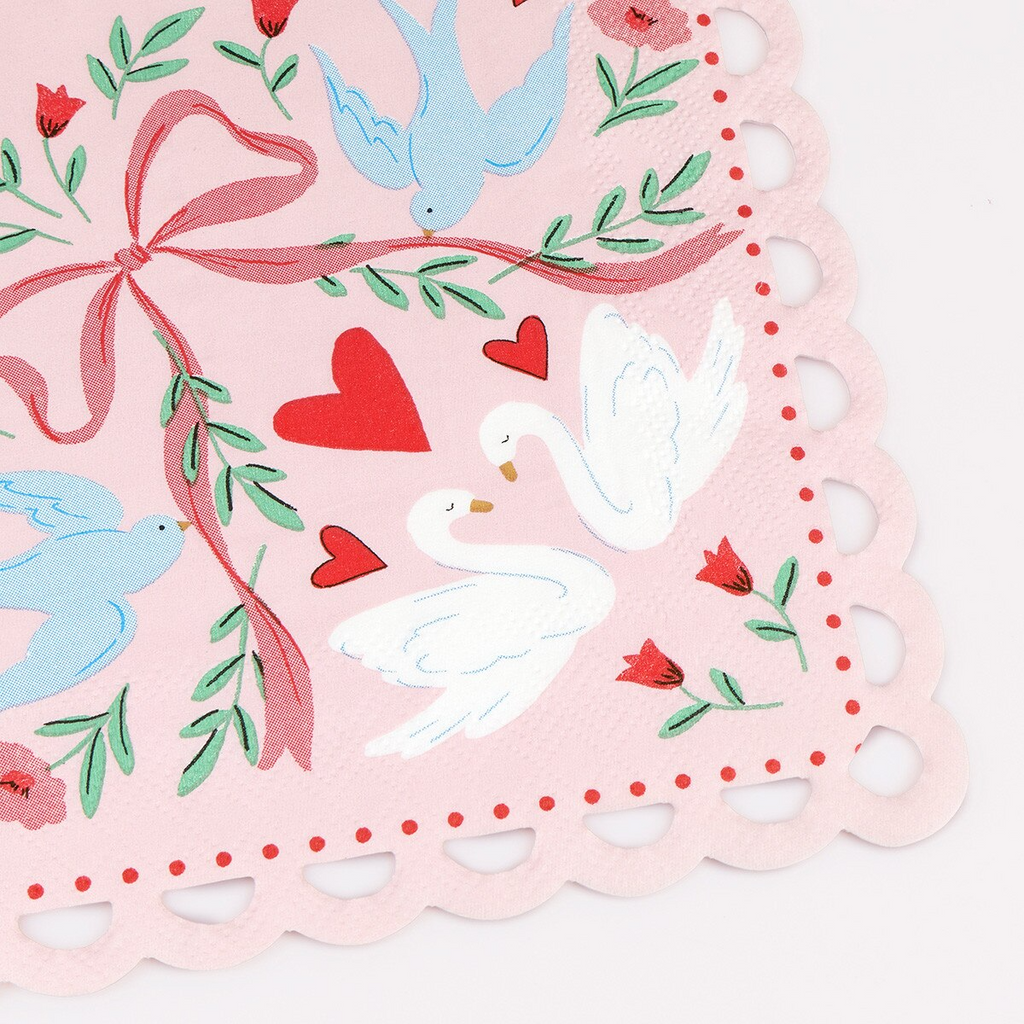 Pink Lovebird Lace Large Napkins