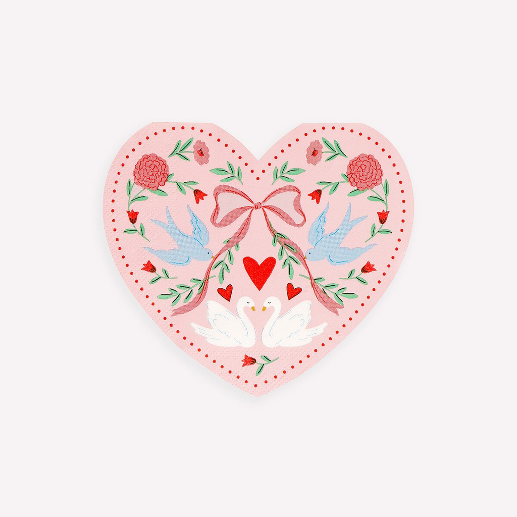 Pink Lovebird Lace Heart Small Napkins