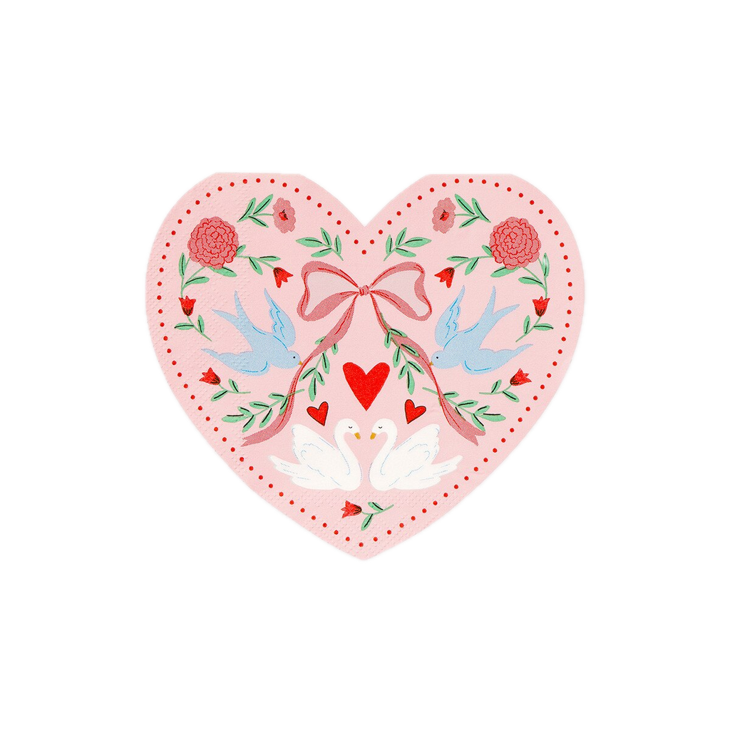 Pink Lovebird Lace Heart Small Napkins