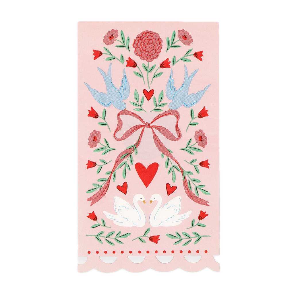 Pink Lovebird Lace Guest Towels