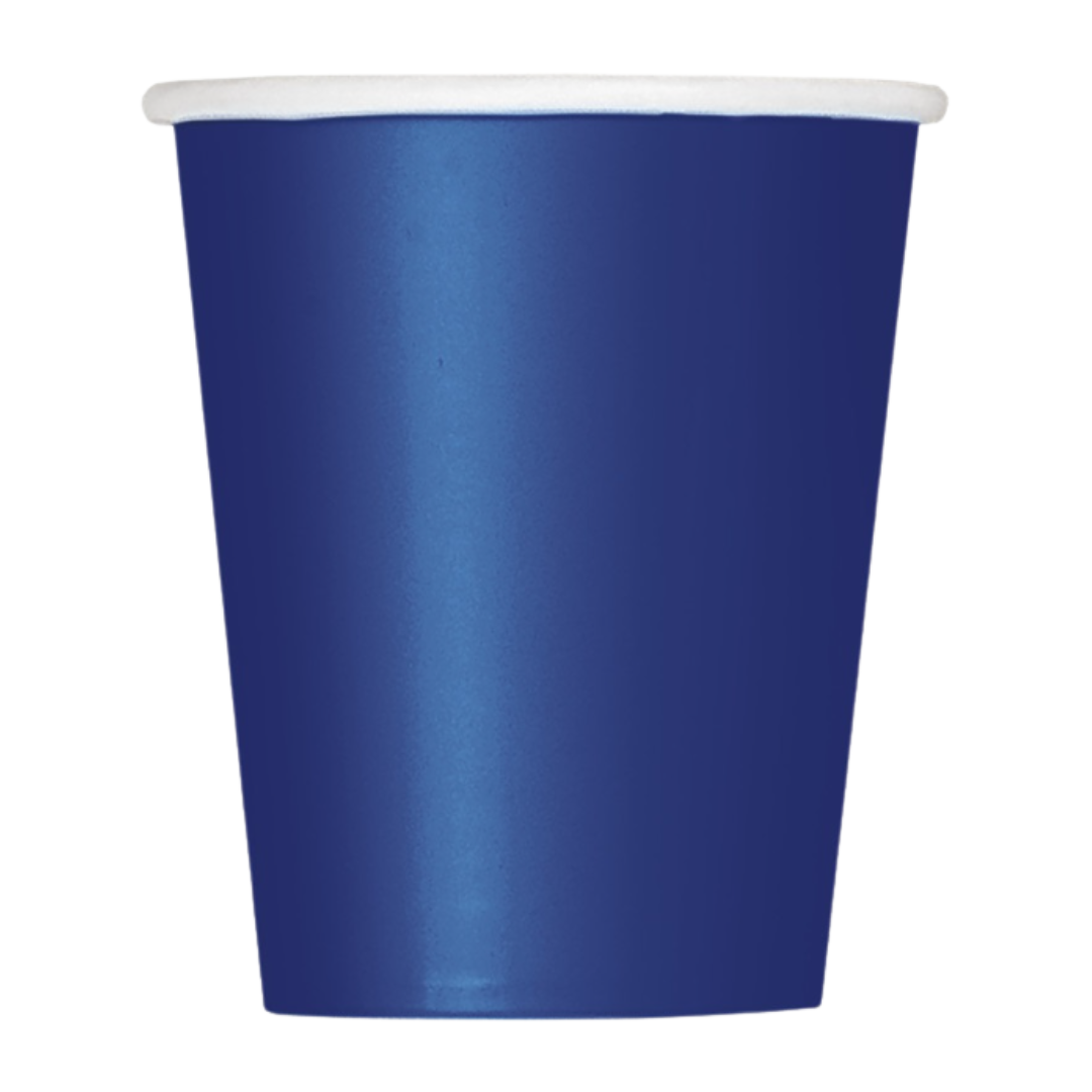 Navy blue paper cup with white rim for birthday celebration from Parte Haus party supply store in Bethesda MD