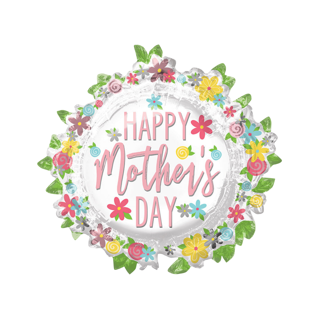 white floral foil balloon with colorful happy mothers day message Mother's Day from Parte Haus party supply store in Bethesda MD