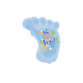 Blue baby boy foot foil balloon with colorful hearts baby shower from Parte Haus party supply store in Bethesda MD