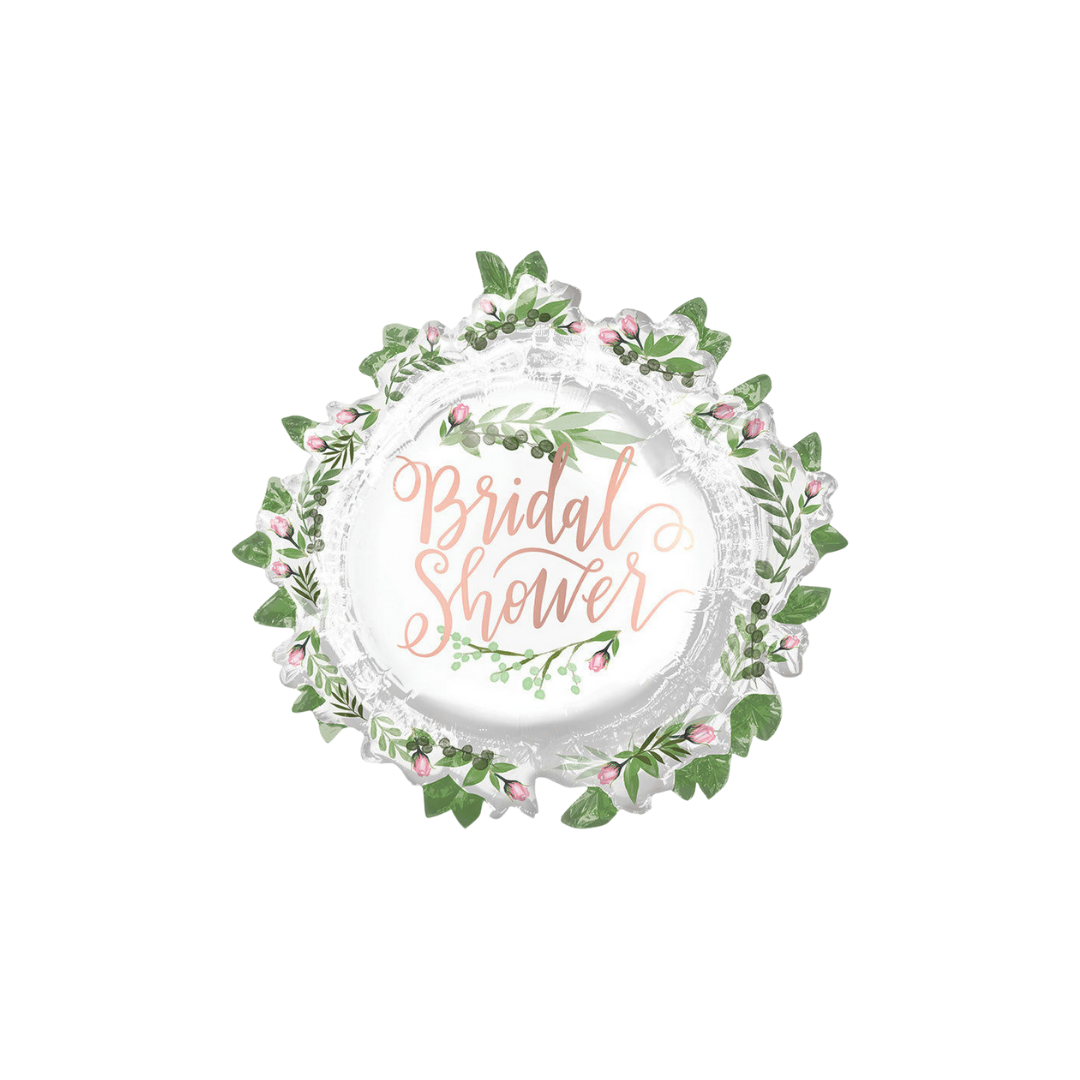 white and green bridal shower foil balloon with floral design for wedding from Parte Haus party supply store in Bethesda MD