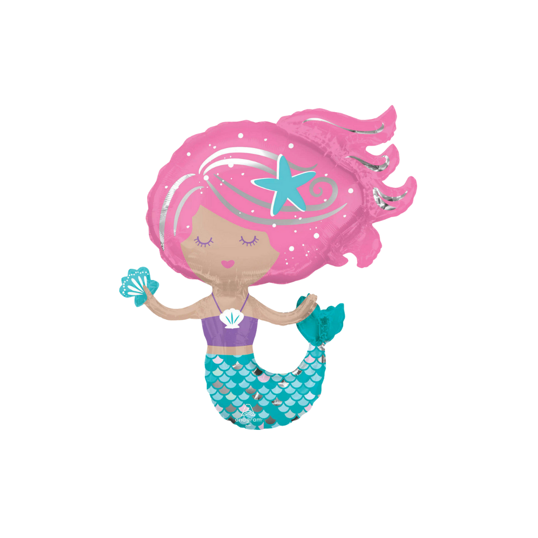 Pink and teal mermaid foil balloon for under the sea birthday from Parte Haus party supply store in Bethesda MD