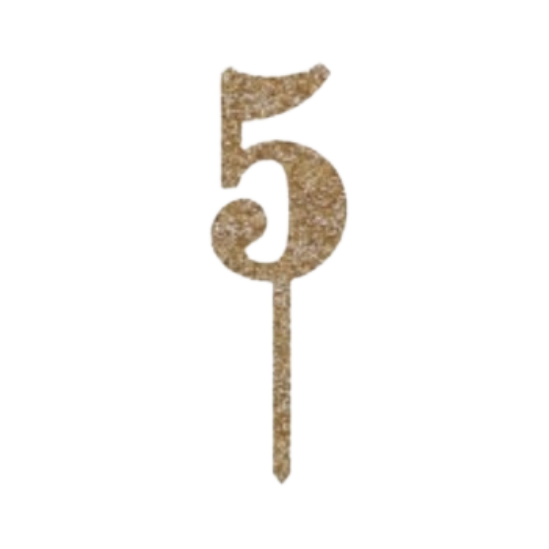 Gold number five cake topper for birthday celebration from Parte Haus party supply store in Bethesda Maryland