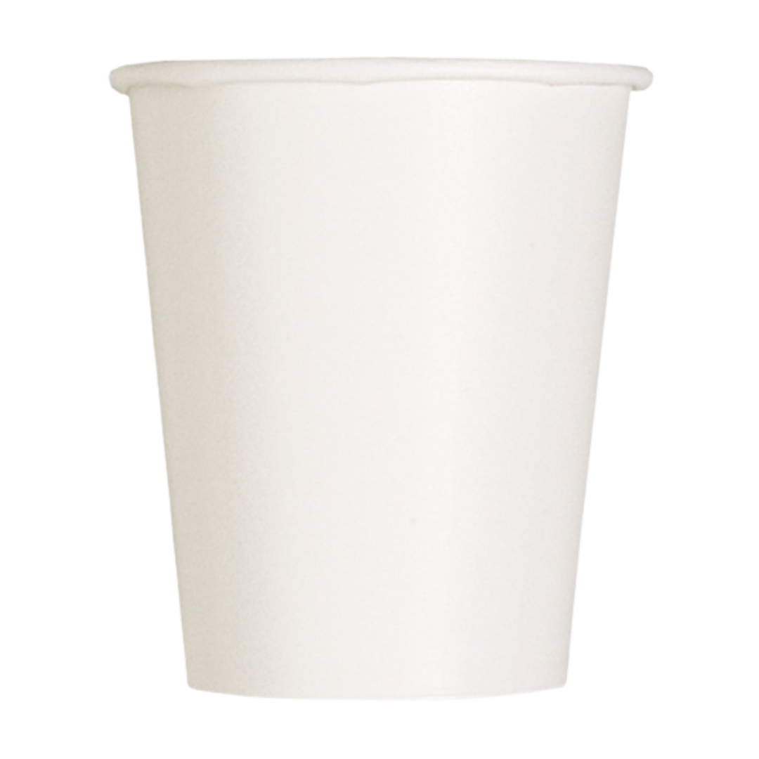White paper cup classic plain design perfect for birthdays from Parte Haus party supply store in Bethesda MD