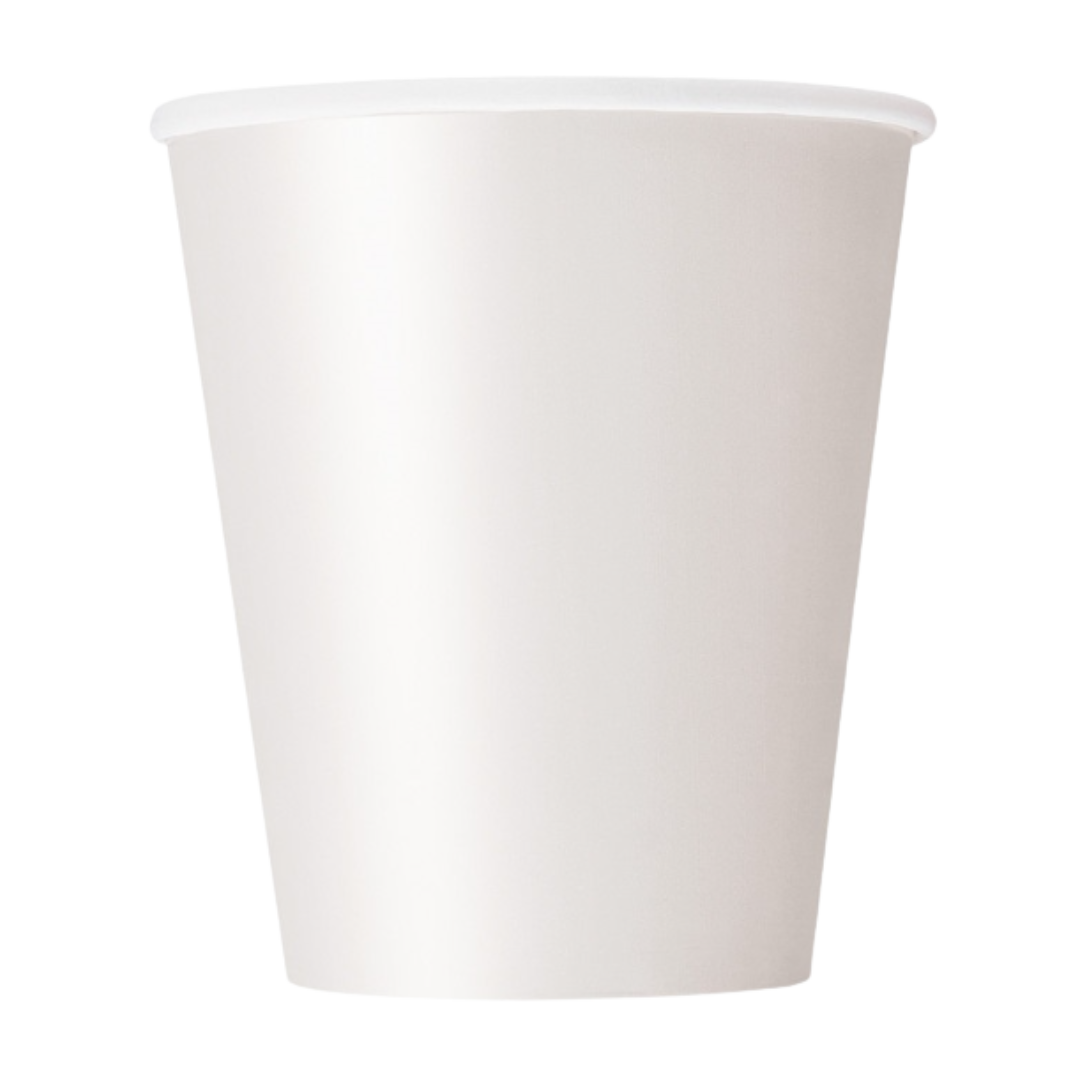 White paper cup plain design birthday from Parte Haus party supply store in Bethesda Maryland