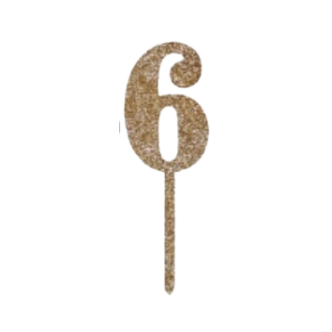 Gold glitter number six cake topper for birthday from Parte Haus party supply store in Bethesda Maryland