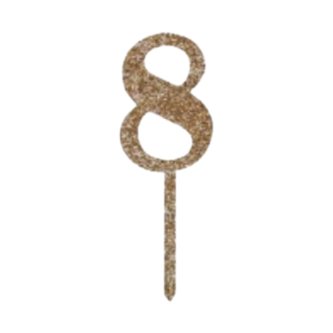 gold glitter number eight cake topper for birthday from Parte Haus party supply store in Bethesda Maryland