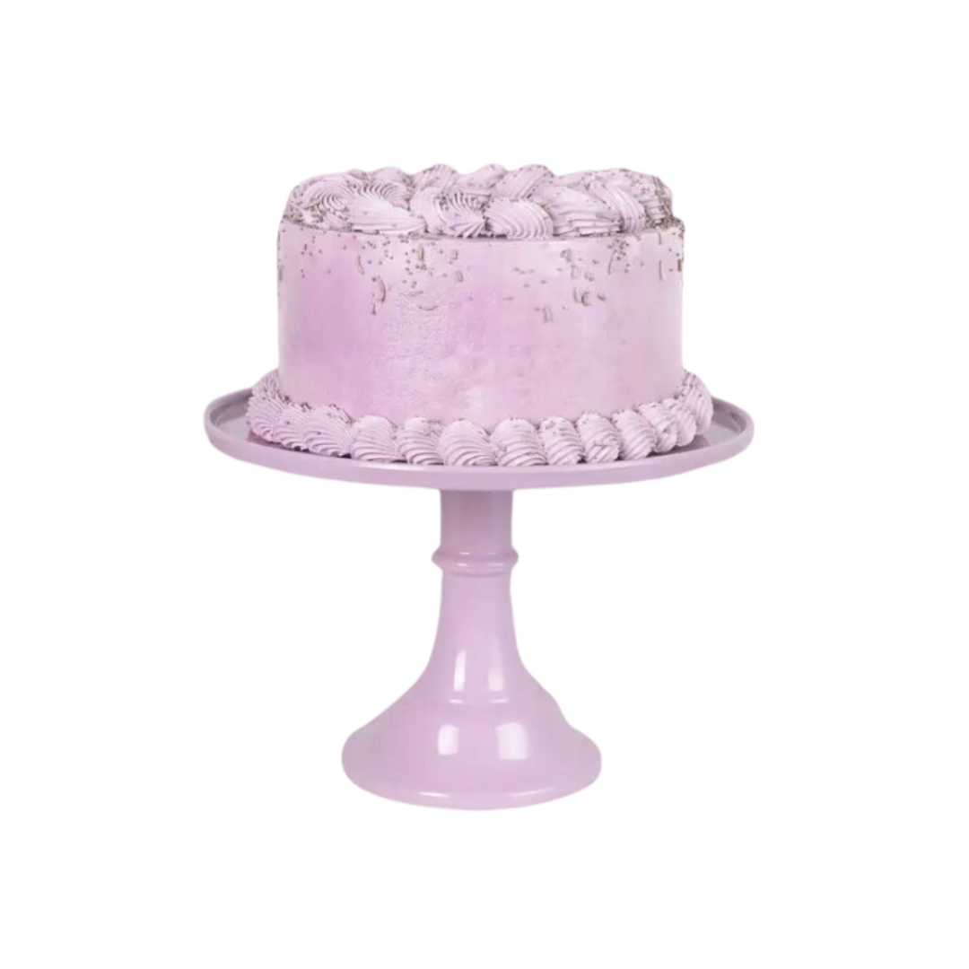 Lavender cake stand with round pastel cake birthday celebration from Parte Haus party supply store in Bethesda MD.