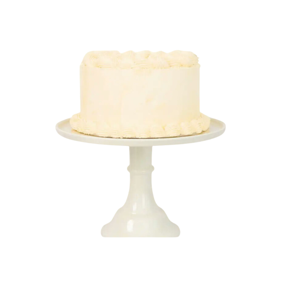 White cake stand classic round shape for birthday from Parte Haus party supply store in Bethesda Maryland