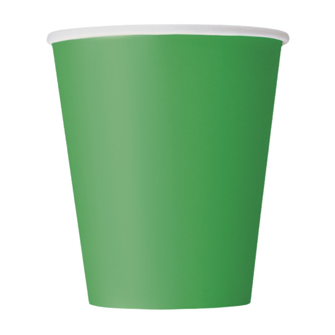 Green paper cup plain design birthday party from Parte Haus party supply store in Bethesda Maryland