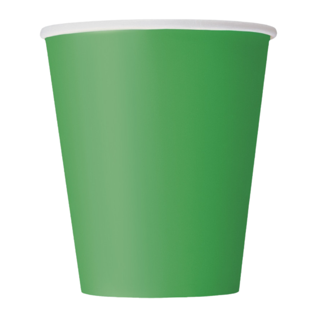 Green paper cup with white rim for birthday from Parte Haus party supply store in Bethesda Maryland