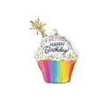Rainbow cupcake foil balloon with confetti and Happy Birthday text birthday from Parte Haus party supply store in Bethesda MD