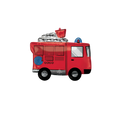 Red fire truck foil balloon with ladder and hose birthday decoration from Parte Haus party supply store in Bethesda MD