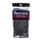 Black plastic tablecover in retail packaging for any event from Parte Haus party supply store in Bethesda Maryland