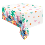 Colorful Stitch plastic table cover with tropical leaves for kids birthday from Parte Haus party supply store in Bethesda Maryland