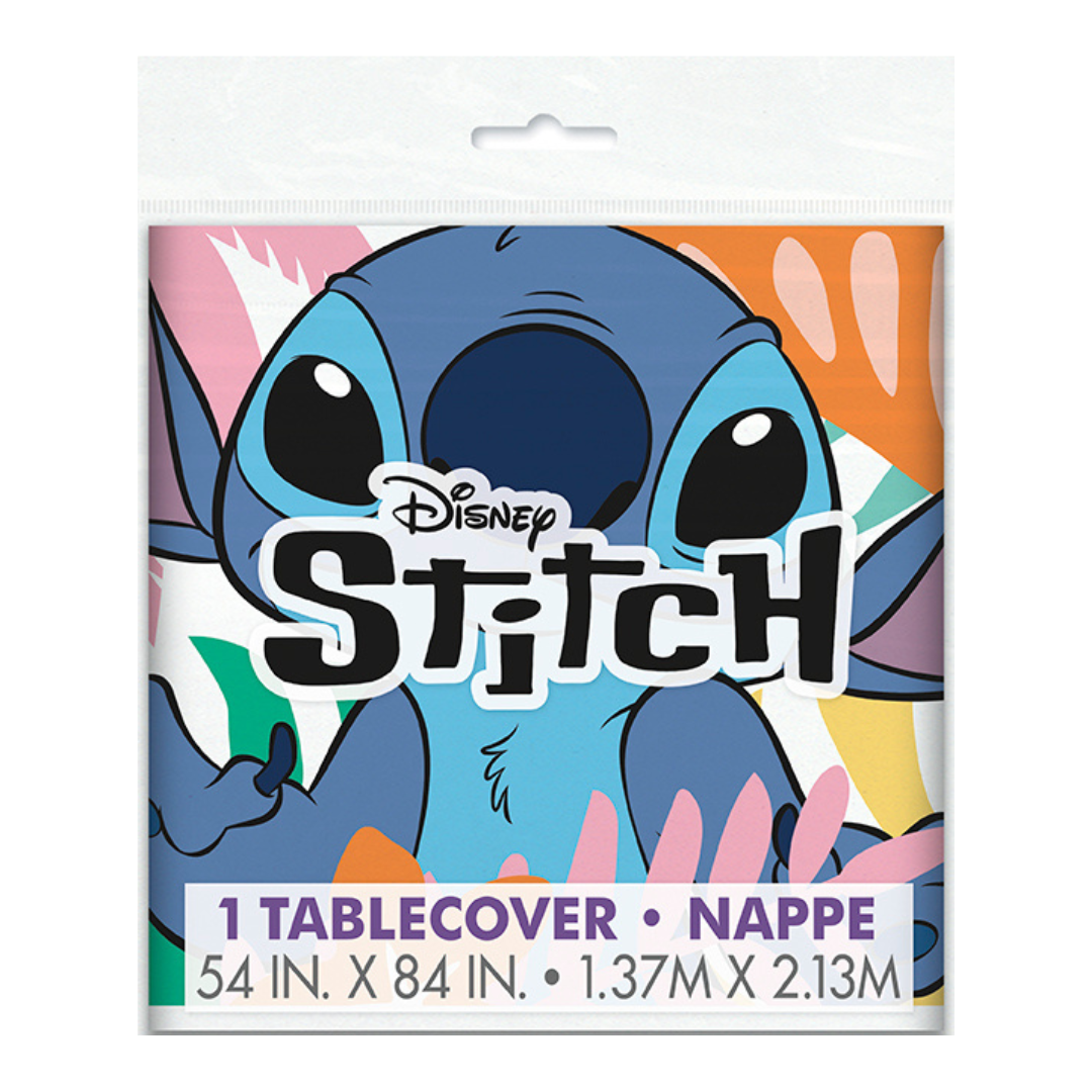 Blue Stitch tablecover with cartoon design for kids birthday from Parte Haus party supply store in Bethesda MD