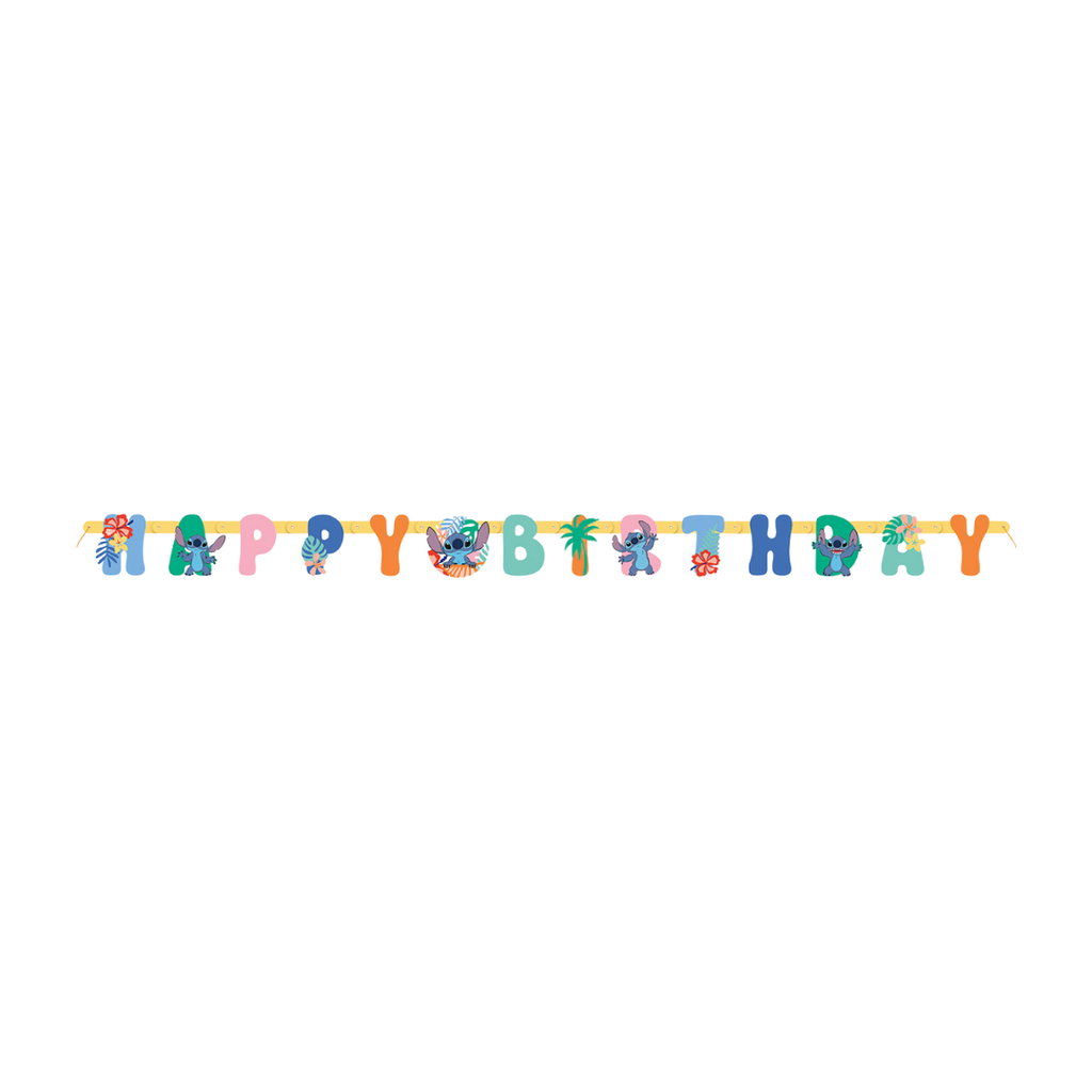 Colorful tropical happy birthday banner decoration for birthday parties from Parte Haus party supply store in Bethesda Maryland