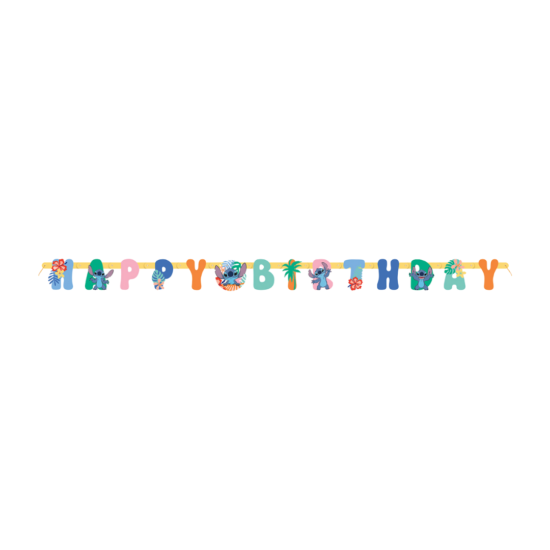 Colorful tropical happy birthday banner decoration for birthday parties from Parte Haus party supply store in Bethesda Maryland