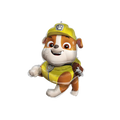 Yellow Paw Patrol Rubble foil balloon shaped like a cartoon puppy for kids birthday from Parte Haus party supply store in Bethesda MD