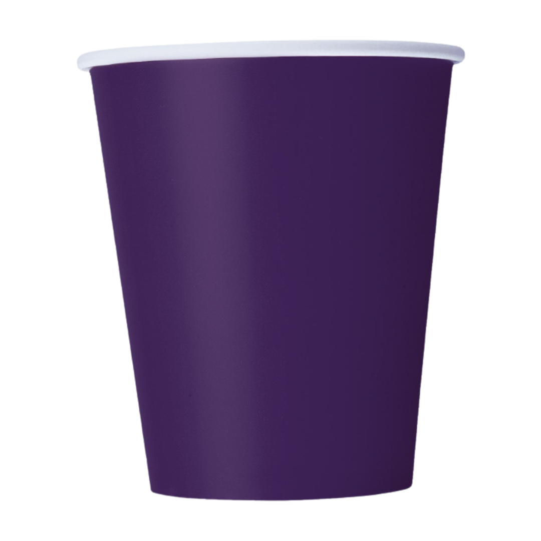 Purple paper cup simple solid design birthday theme from Parte Haus party supply store in Bethesda MD