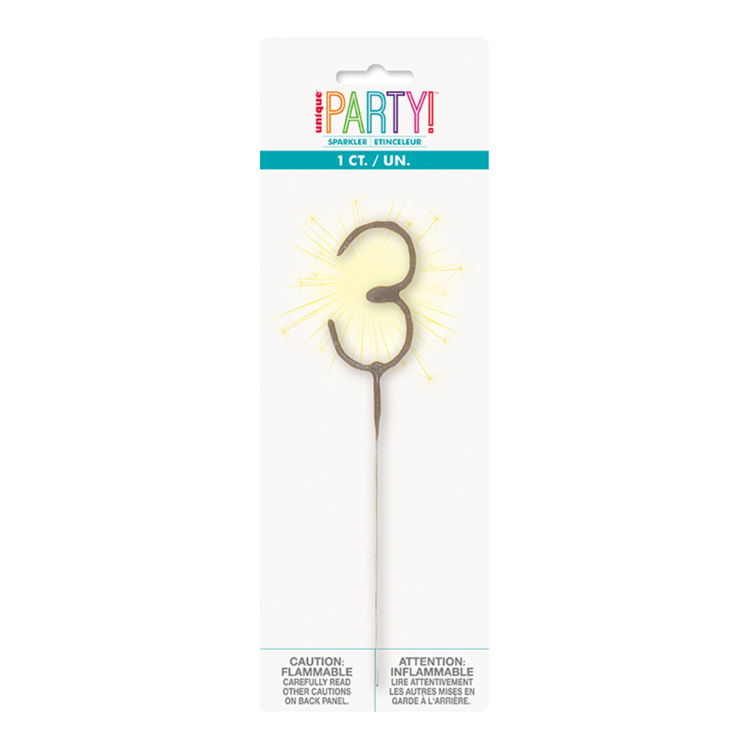 Silver Party Sparklers Number 3 Candle