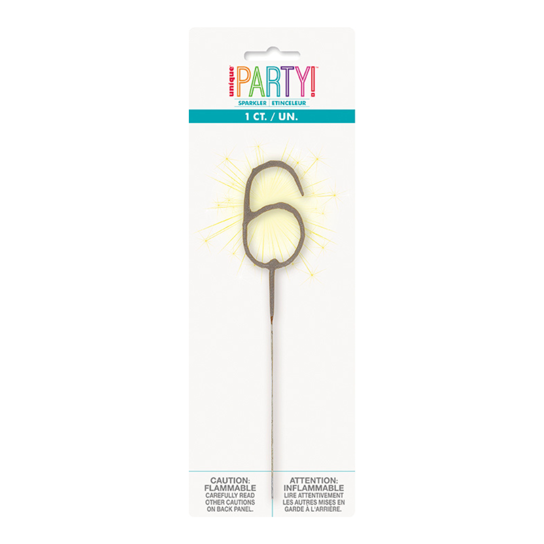 Silver Party Sparklers Number 6 Candle