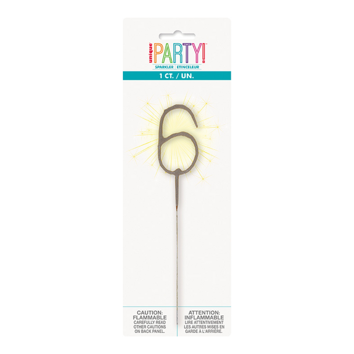 Silver Party Sparklers Number 6 Candle
