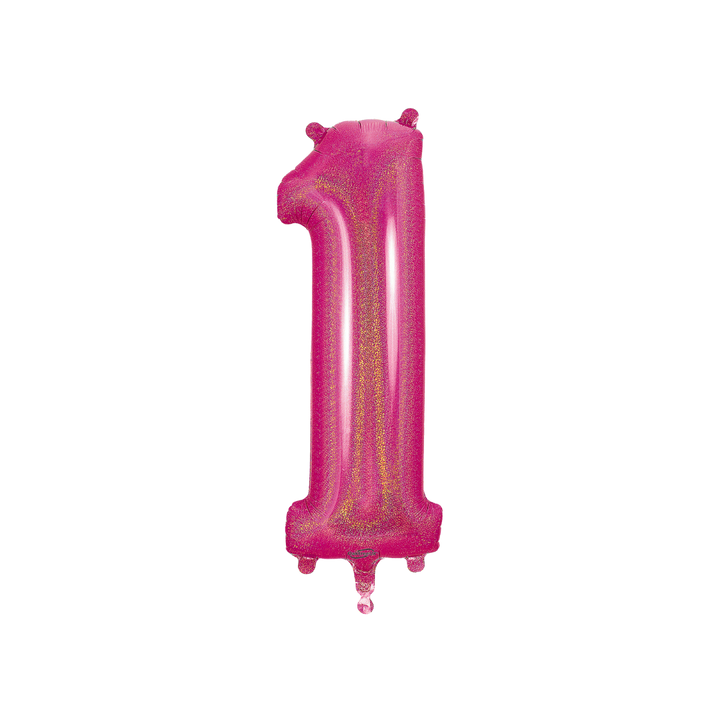 Holographic Pink Number 0 - 9 Foil Balloon, 34in