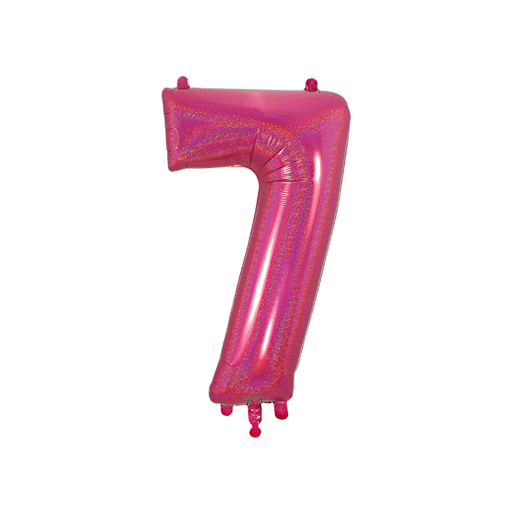 Holographic Pink Number 0 - 9 Foil Balloon, 34in