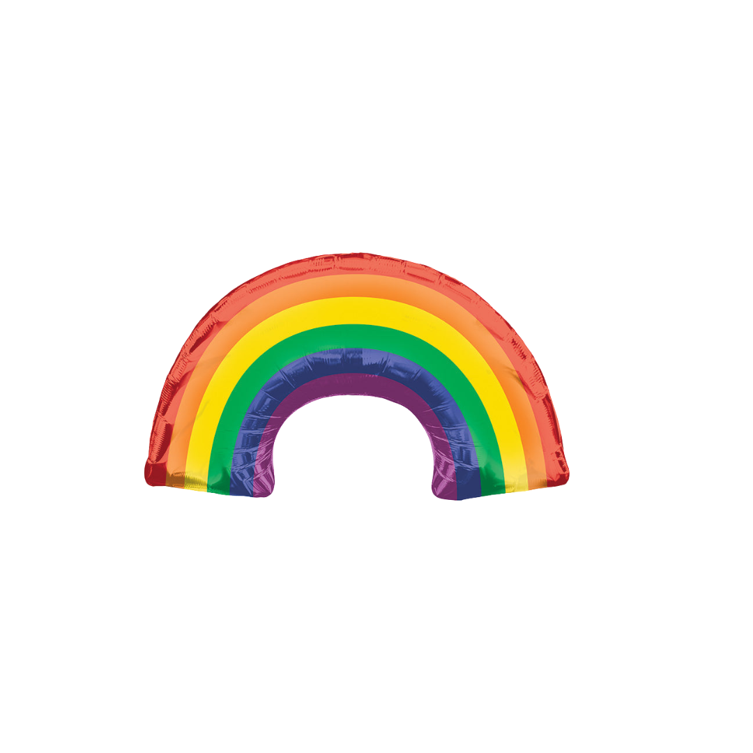 Rainbow foil balloon in an arched shape birthday decoration from Parte Haus party supply store in Bethesda MD