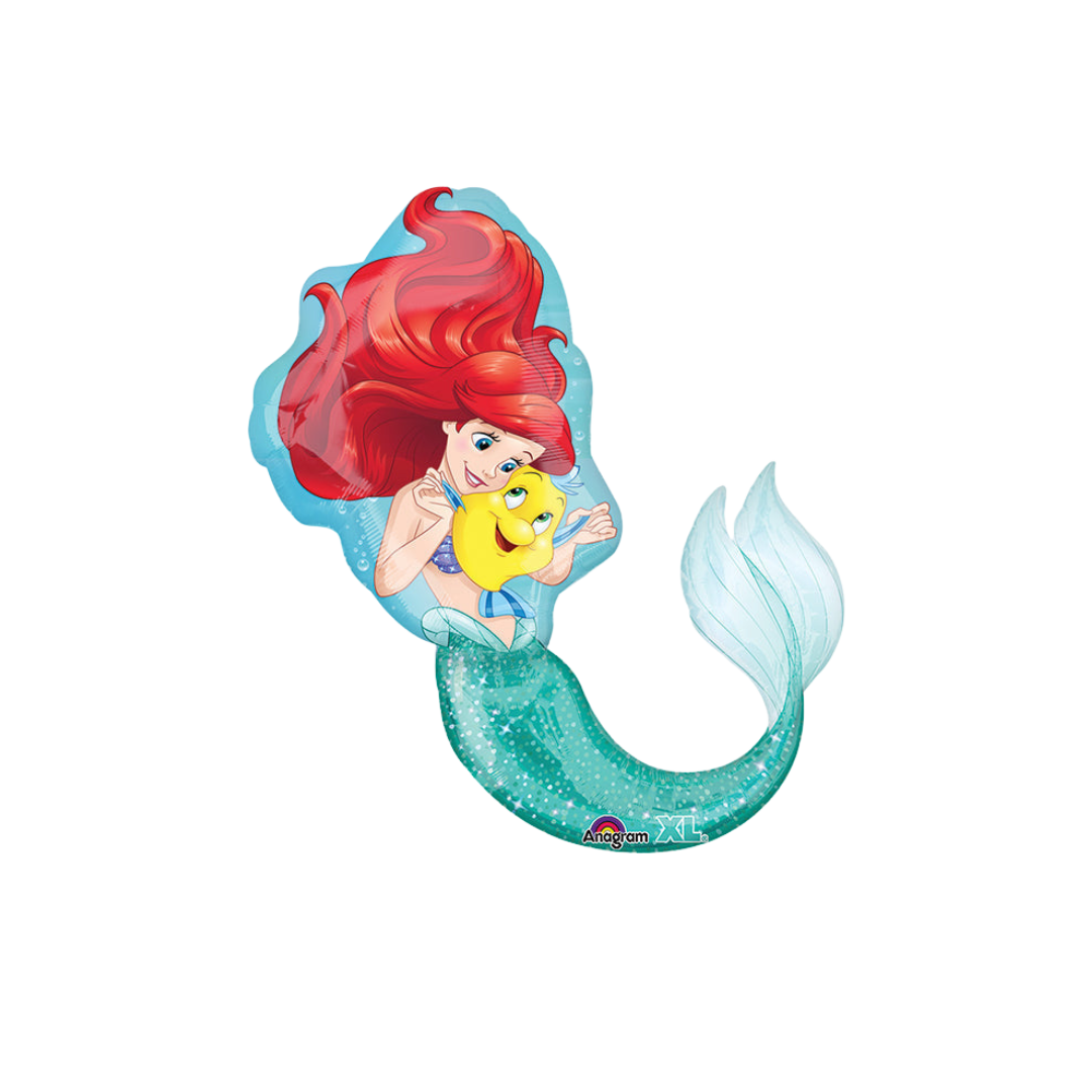 Blue and red mermaid balloon shaped like Ariel and Flounder under the sea theme from Parte Haus party supply store in Bethesda MD