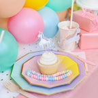 Pastel unicorn cupcake and plates kids birthday theme from Parte Haus party supply store in Bethesda Maryland
