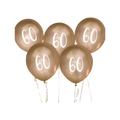 Gold 60th birthday balloons with white number print for milestone celebration from Parte Haus party supply store in Bethesda MD