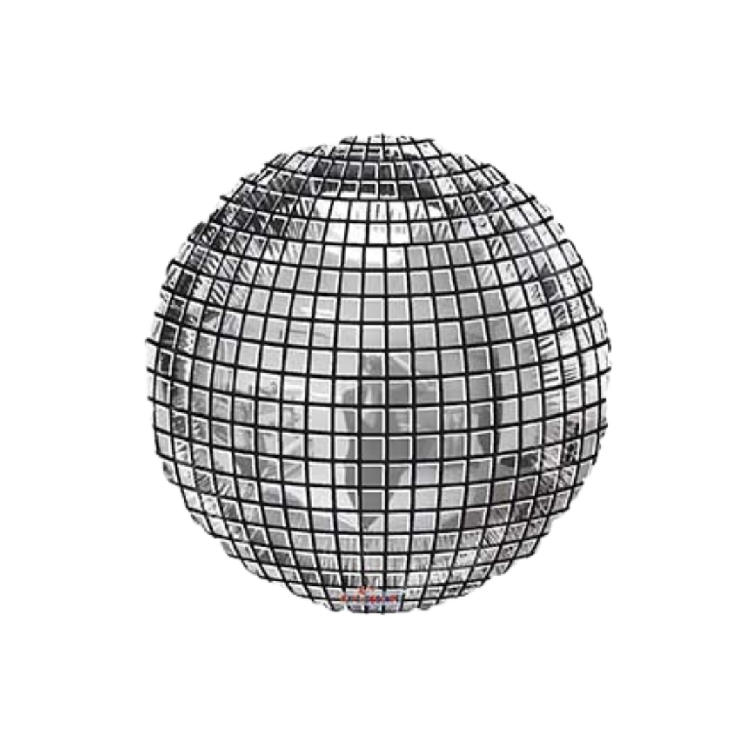 Silver disco ball round decor for dance party theme from Parte Haus party supply store in Bethesda Maryland