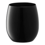 Black stemless wine glass with smooth finish for celebration from Parte Haus party supply store in Bethesda MD.