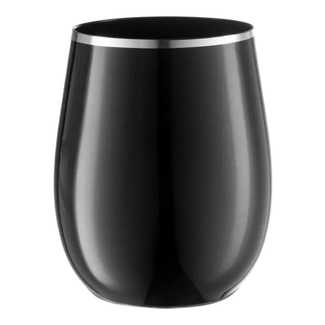 Black Silver Rimmed Elegant Stemless Plastic Wine Glasses