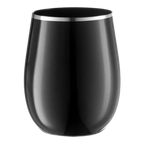 Black stemless wine glass with silver rim elegant drinkware for modern celebrations from Parte Haus party supply store in Bethesda MD
