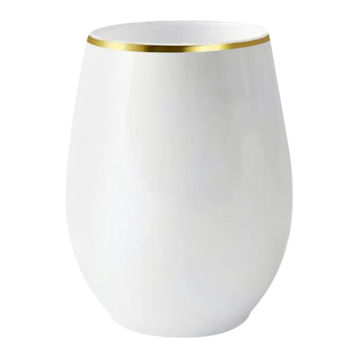 White Gold Rimmed Elegant Stemless Plastic Wine Glasses