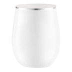 White stainless steel tumbler with silver rim modern cup for celebrations from Parte Haus party supply store in Bethesda, MD.