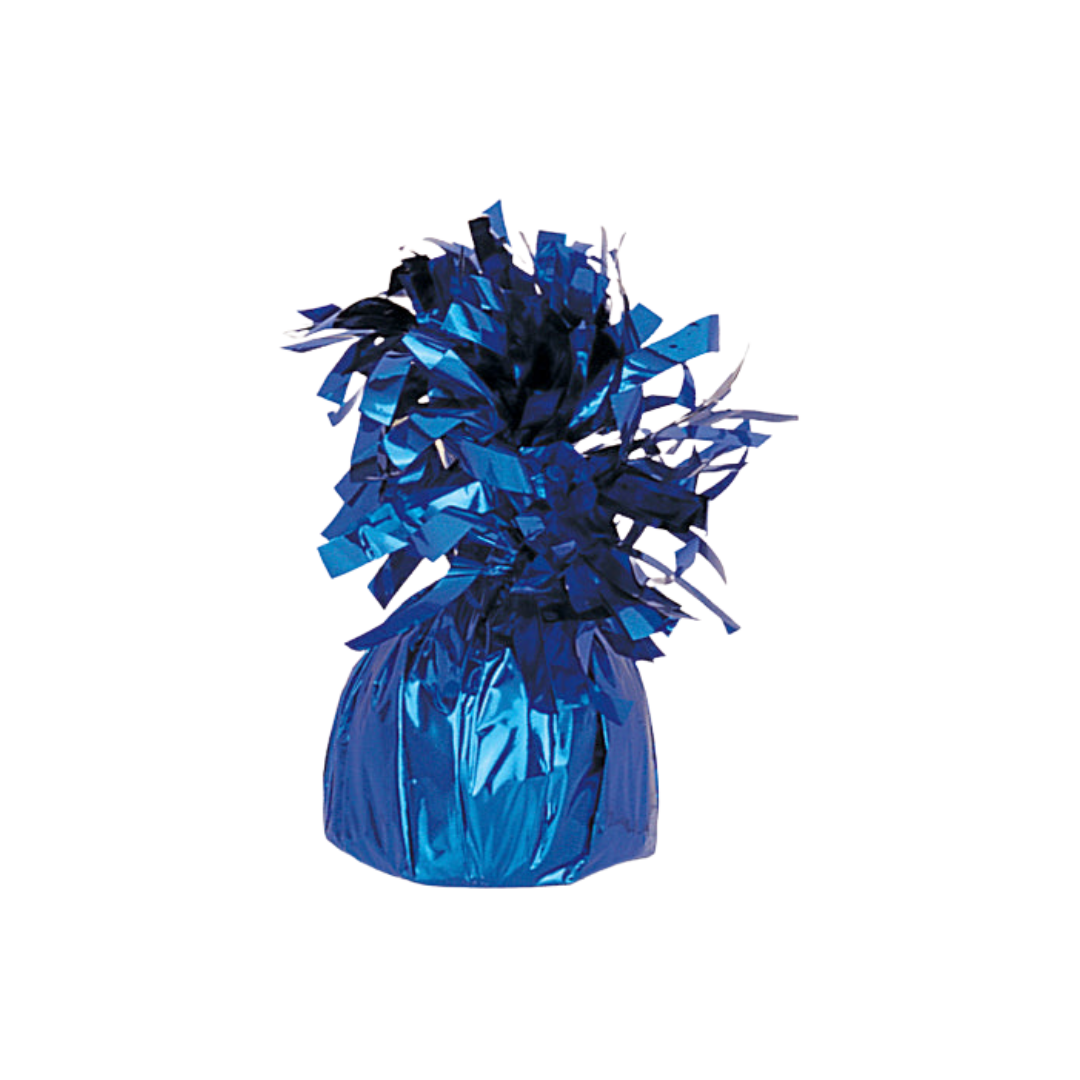 Blue foil balloon weight centerpiece for celebrations from Parte Haus party supply store in Bethesda Maryland