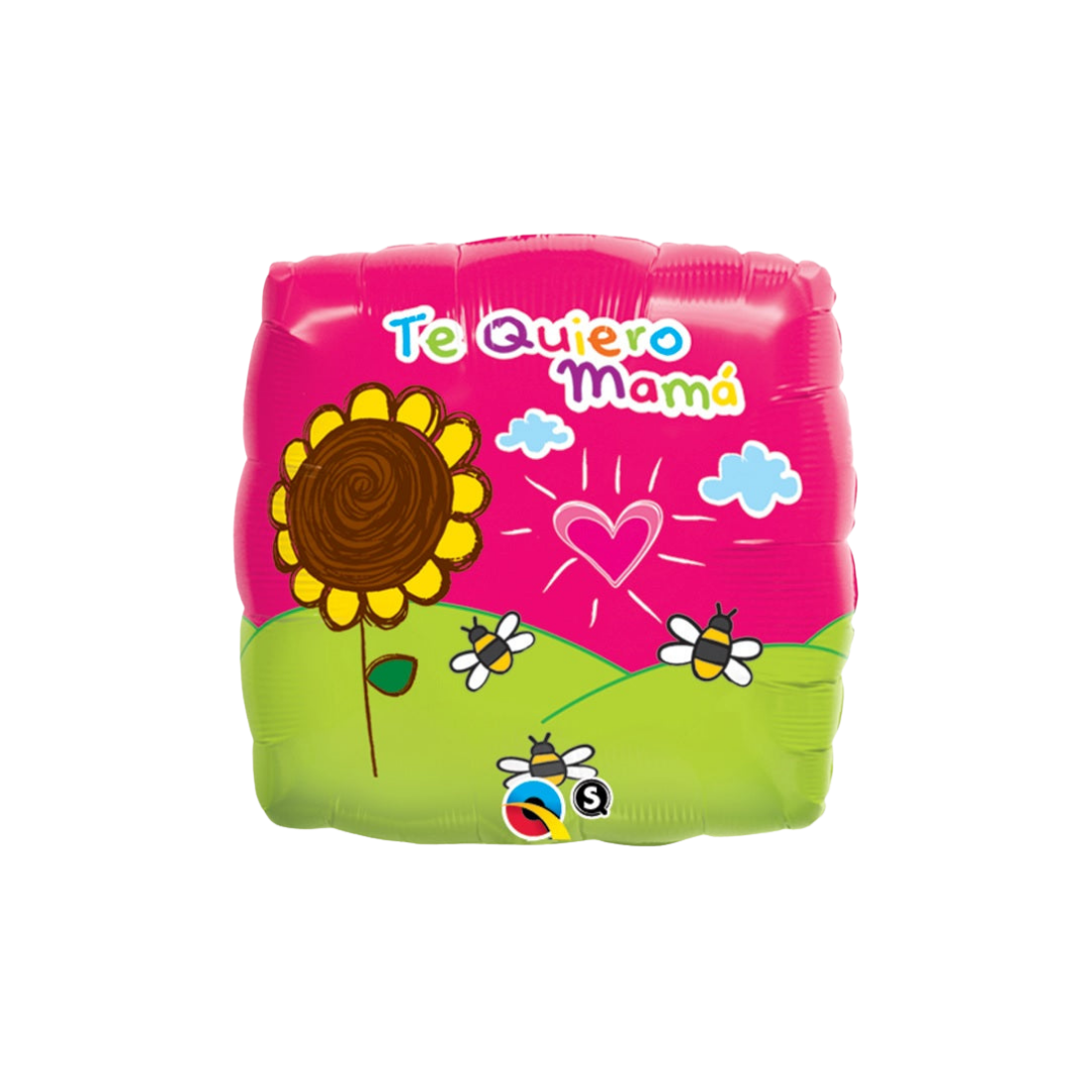 Pink and green Spanish balloon with sunflower bees and heart for Mother's Day from Parte Haus party supply store in Bethesda Maryland