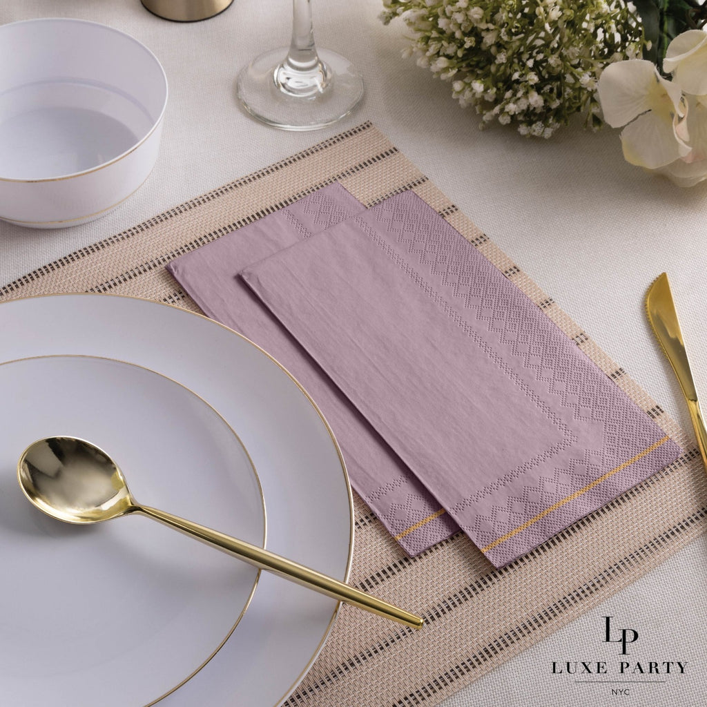 Lavender paper napkin elegant table setting dinner event from Parte Haus party supply store in Bethesda Maryland